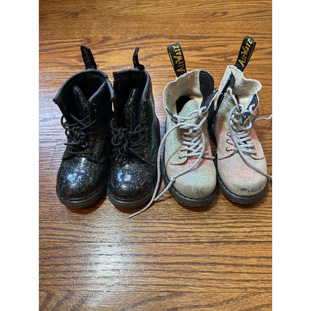 Dr. Martens Toddler Size 8 Boots Lot (2) Glitter Black Chameleon Girls Glitter